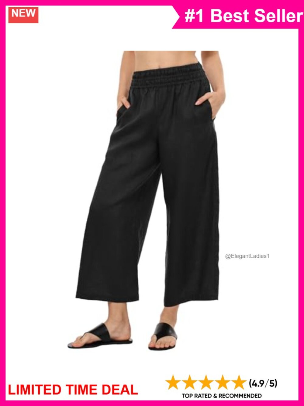 100% Linen Wide Leg Ankle Pants Cropped High Waist Flowy Palazzo